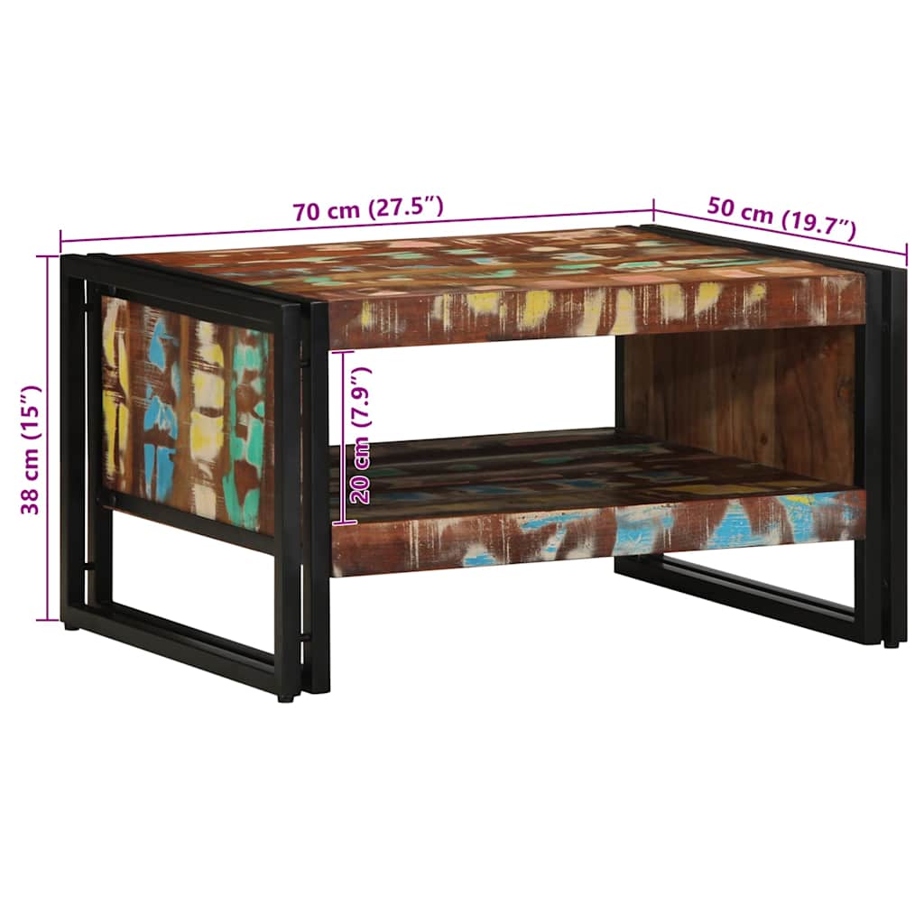Mesa de centro multicor 70x50x38 cm madeira maciça recuperada