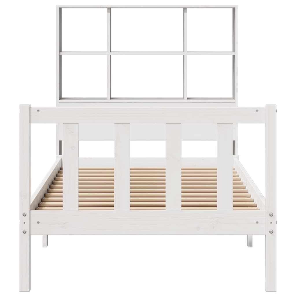 Cama com estante sem colchão 90x190 cm pinho maciço branco