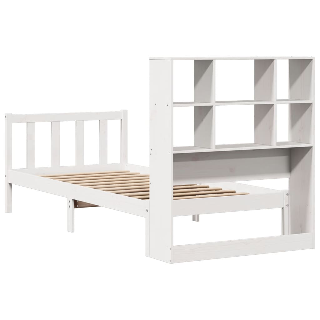Cama com estante sem colchão 90x190 cm pinho maciço branco