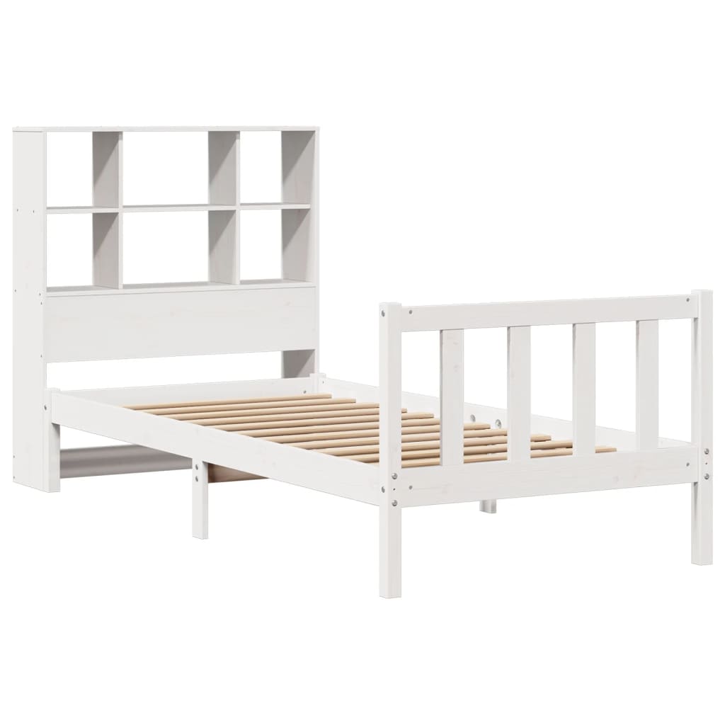 Cama com estante sem colchão 90x200 cm pinho maciço branco