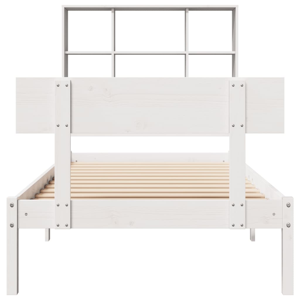 Cama com estante sem colchão 90x190 cm pinho maciço branco