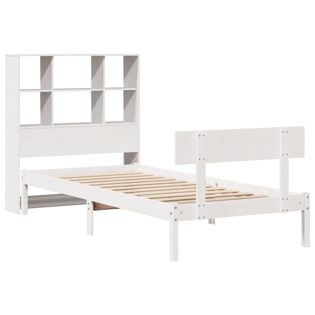 Cama com estante sem colchão 90x200 cm pinho maciço branco