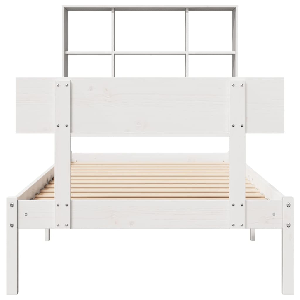 Cama com estante sem colchão 90x200 cm pinho maciço branco