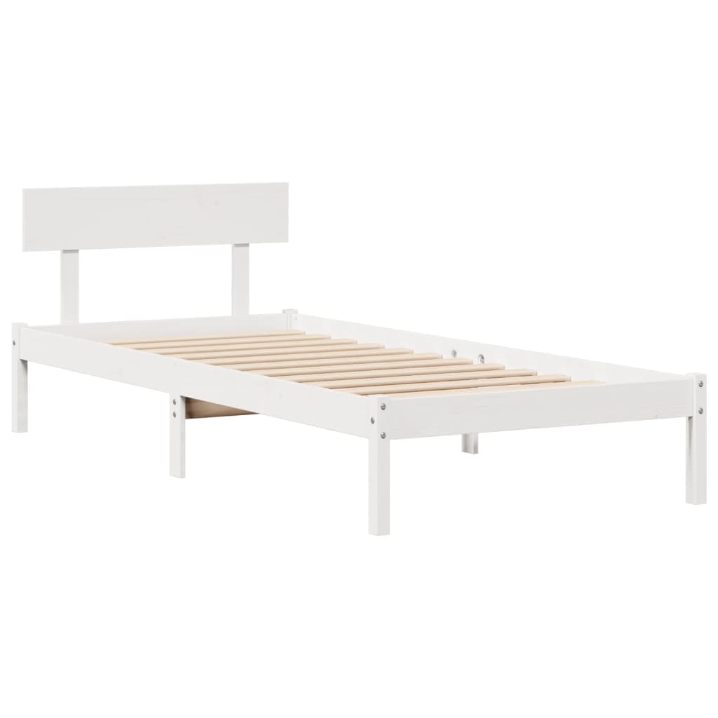 Cama com estante sem colchão 90x200 cm pinho maciço branco