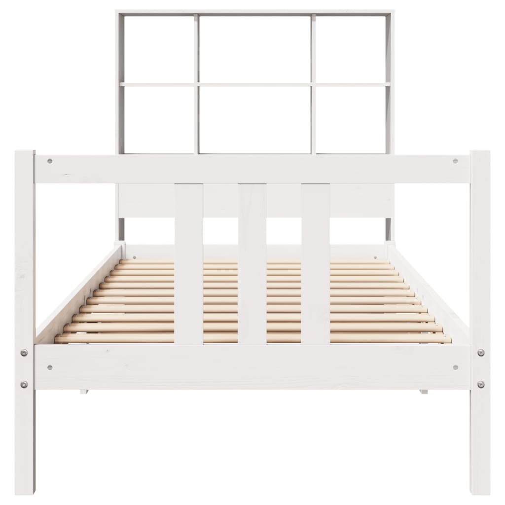 Cama com estante sem colchão 90x200 cm pinho maciço branco