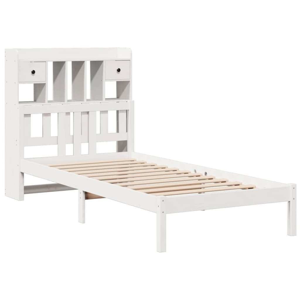 Cama com estante sem colchão 90x200 cm pinho maciço branco