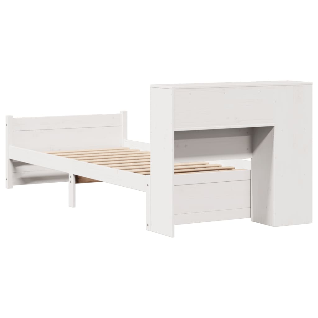 Cama com estante sem colchão 75x190 cm pinho maciço branco