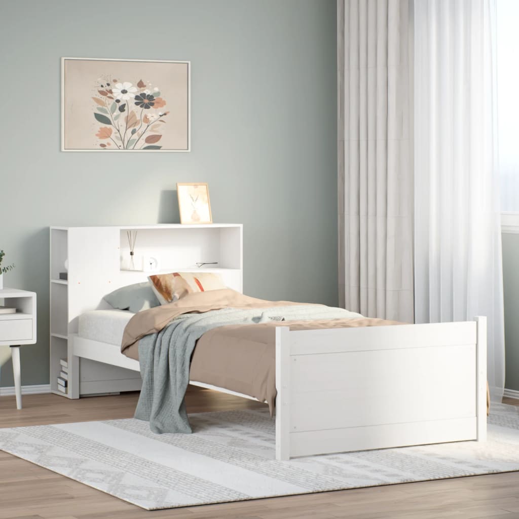 Cama com estante sem colchão 75x190 cm pinho maciço branco