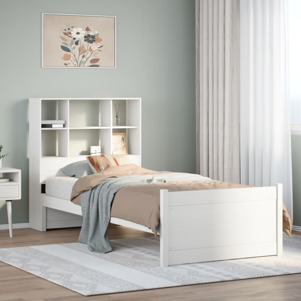 Cama com estante sem colchão 90x200 cm pinho maciço branco