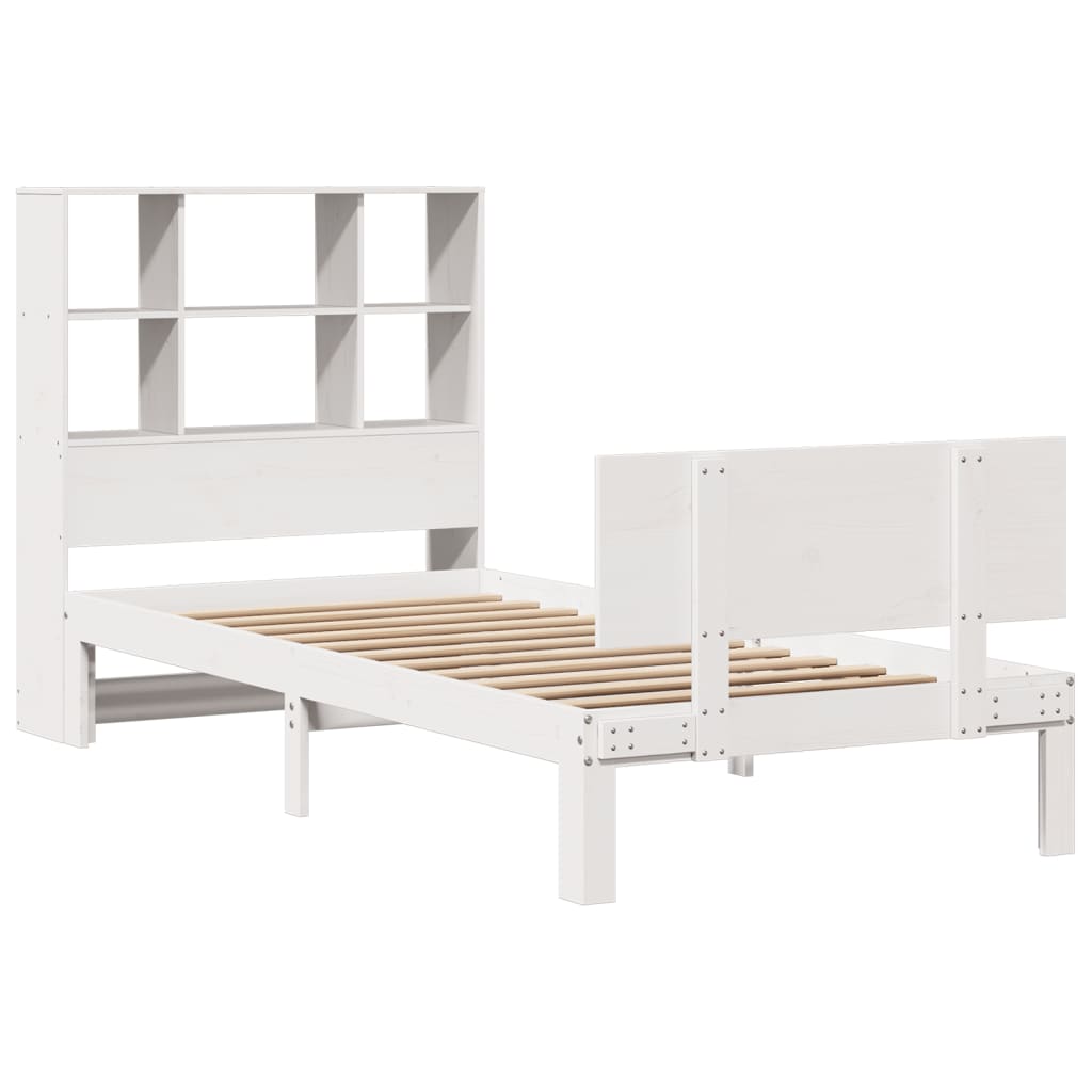 Cama com estante sem colchão 90x200 cm pinho maciço branco