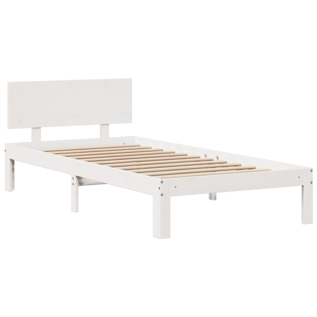 Cama com estante sem colchão 90x200 cm pinho maciço branco