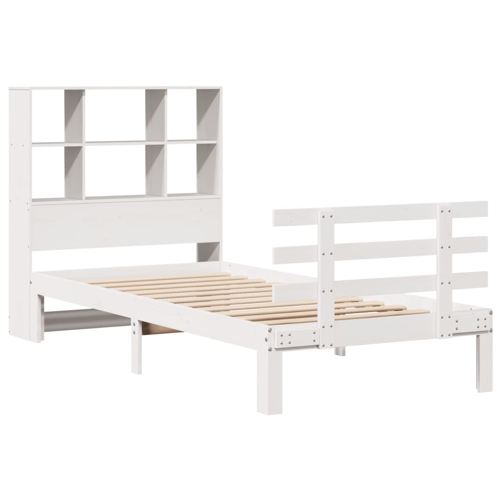 Cama com estante sem colchão 90x190 cm pinho maciço branco