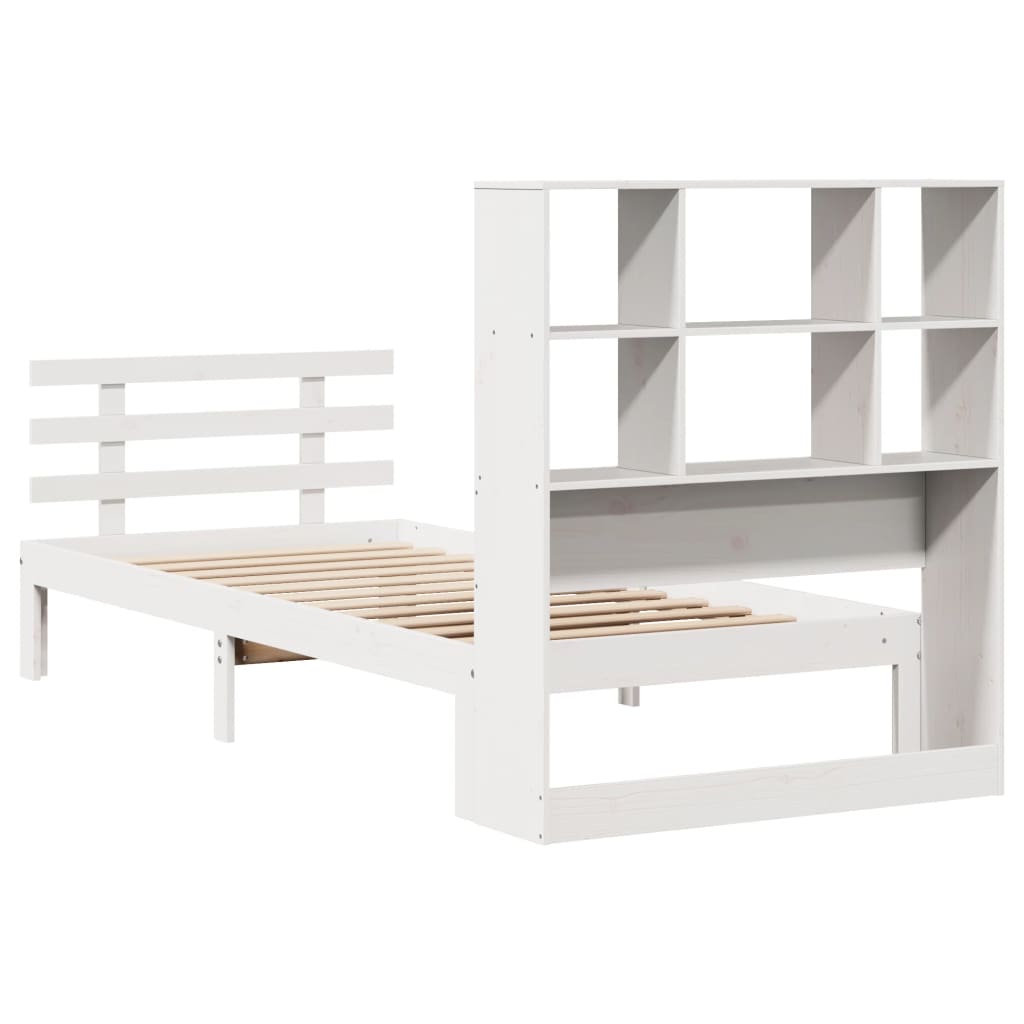 Cama com estante sem colchão 90x190 cm pinho maciço branco