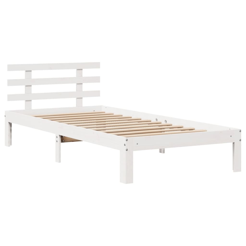 Cama com estante sem colchão 90x200 cm pinho maciço branco