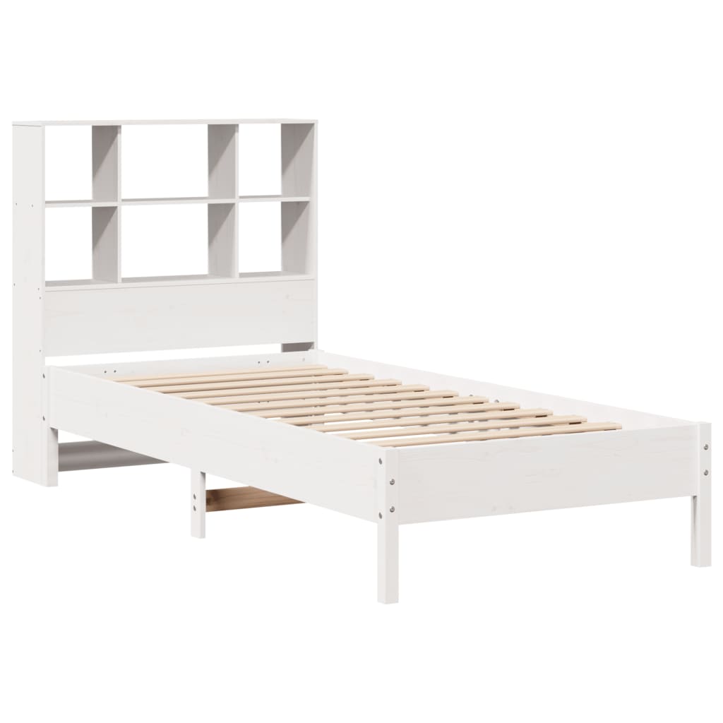 Cama com estante sem colchão 90x200 cm pinho maciço branco