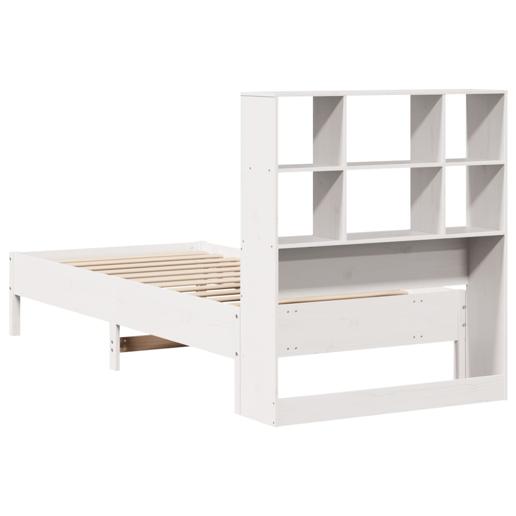Cama com estante sem colchão 90x200 cm pinho maciço branco