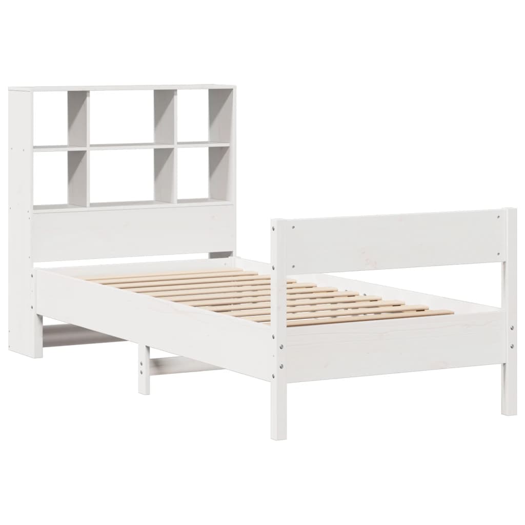 Cama com estante sem colchão 90x200 cm pinho maciço branco