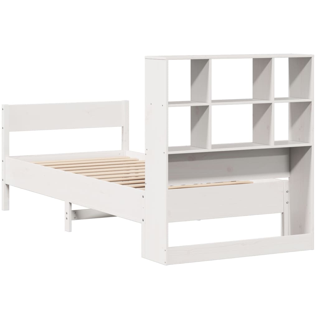 Cama com estante sem colchão 90x200 cm pinho maciço branco