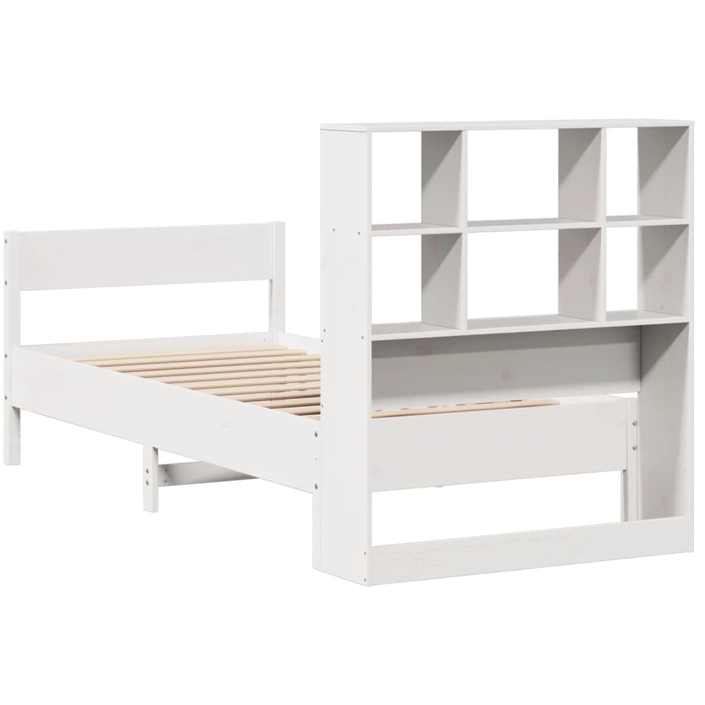 Cama com estante sem colchão 90x190 cm pinho maciço branco