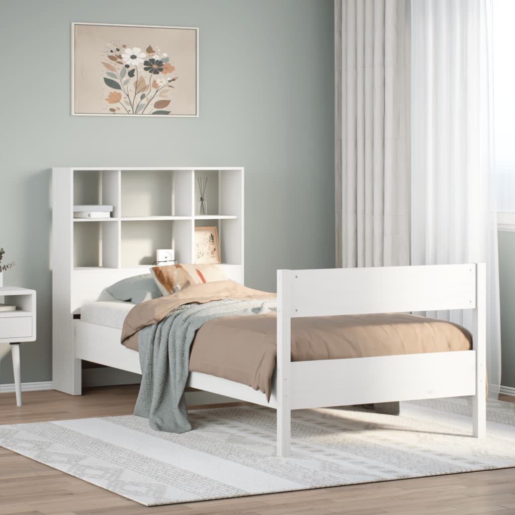 Cama com estante sem colchão 90x190 cm pinho maciço branco