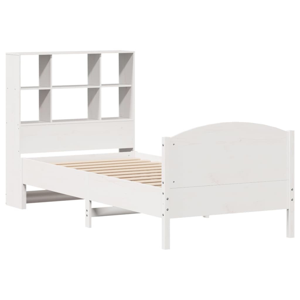 Cama com estante sem colchão 90x200 cm pinho maciço branco