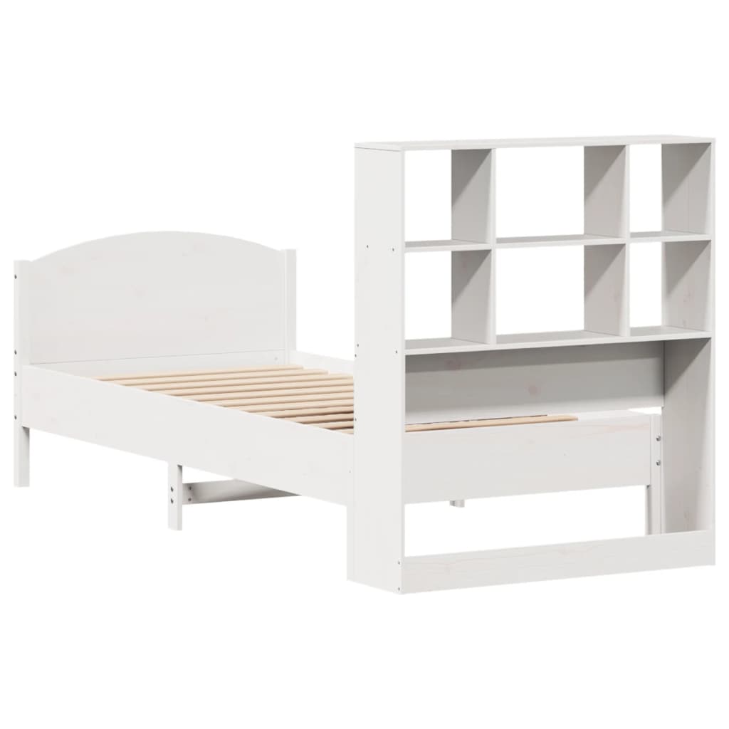 Cama com estante sem colchão 90x200 cm pinho maciço branco