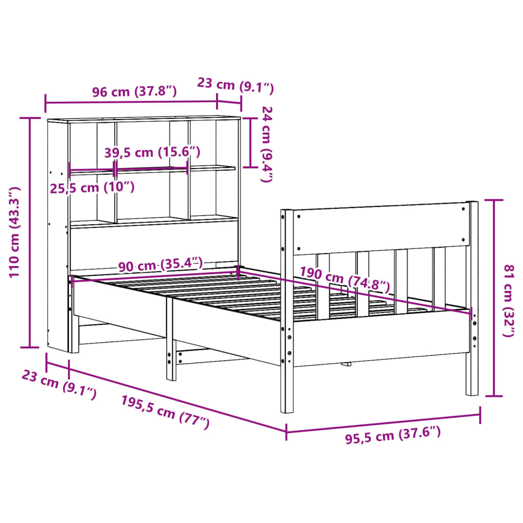 Cama sem colchão 90x190 cm madeira de pinho maciça branco