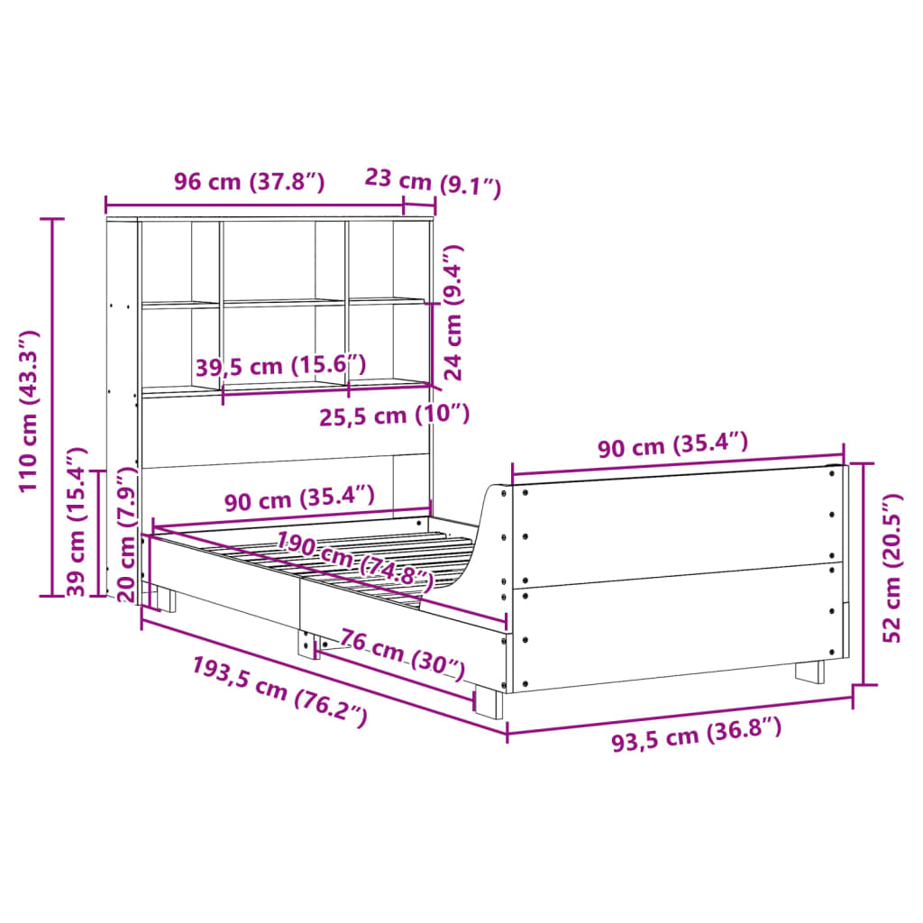 Cama sem colchão 90x190 cm madeira de pinho maciça branco