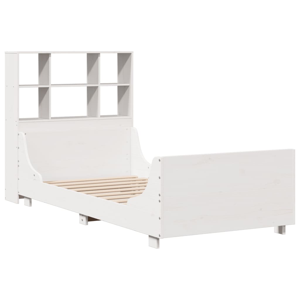 Cama com estante sem colchão 90x200 cm madeira maciça branco