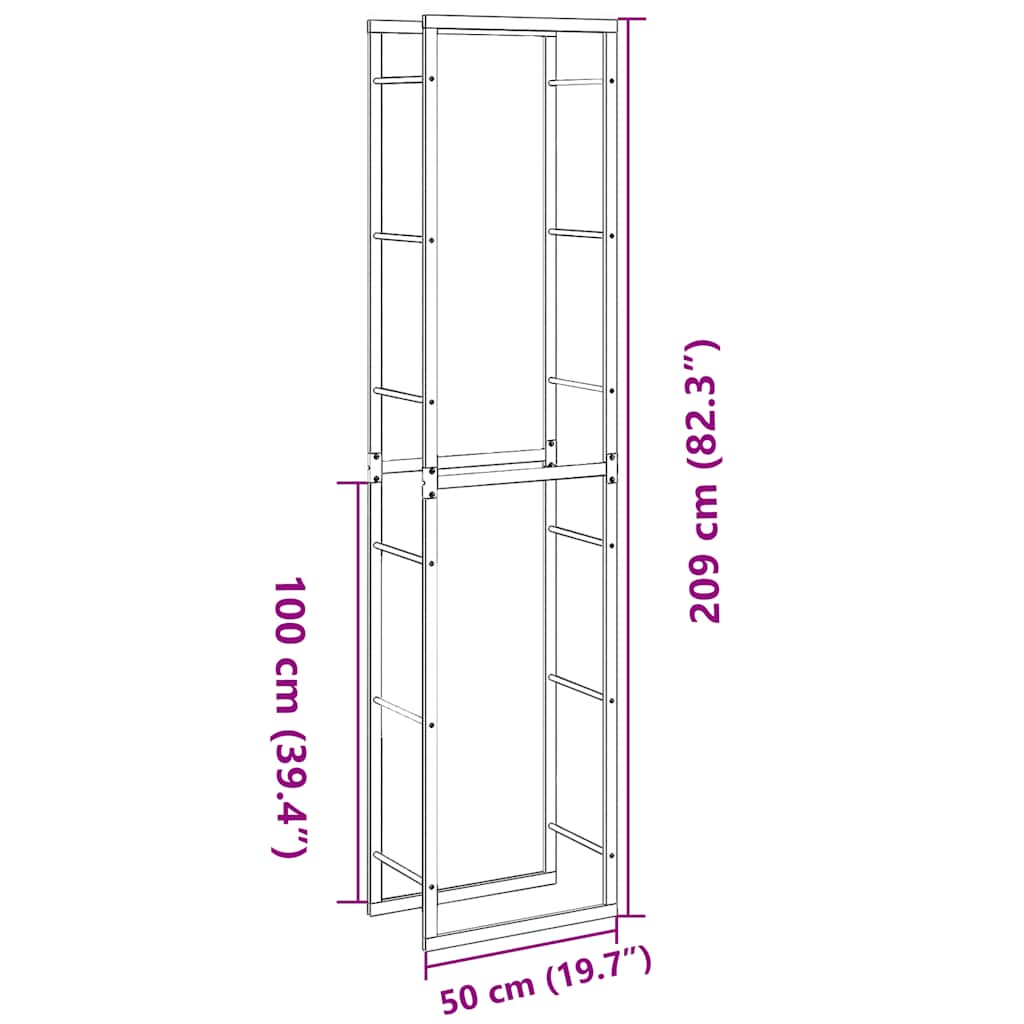 Suporte para lenha 50x30x209 cm aço preto