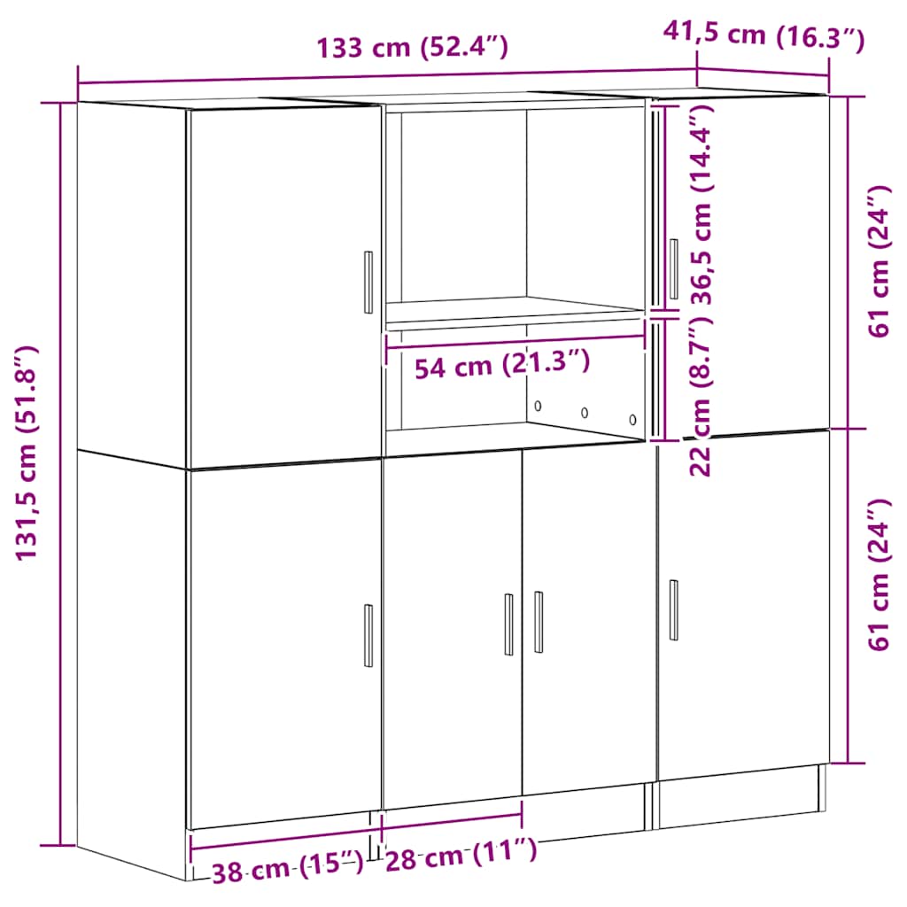 3 pcs armário de cozinha conjunto deriv. madeira cinza cimento