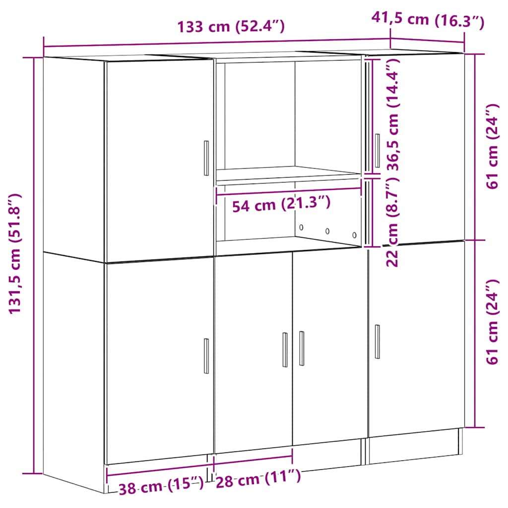 3pcs armário de cozinha conj. deriv. madeira carvalho artisiano