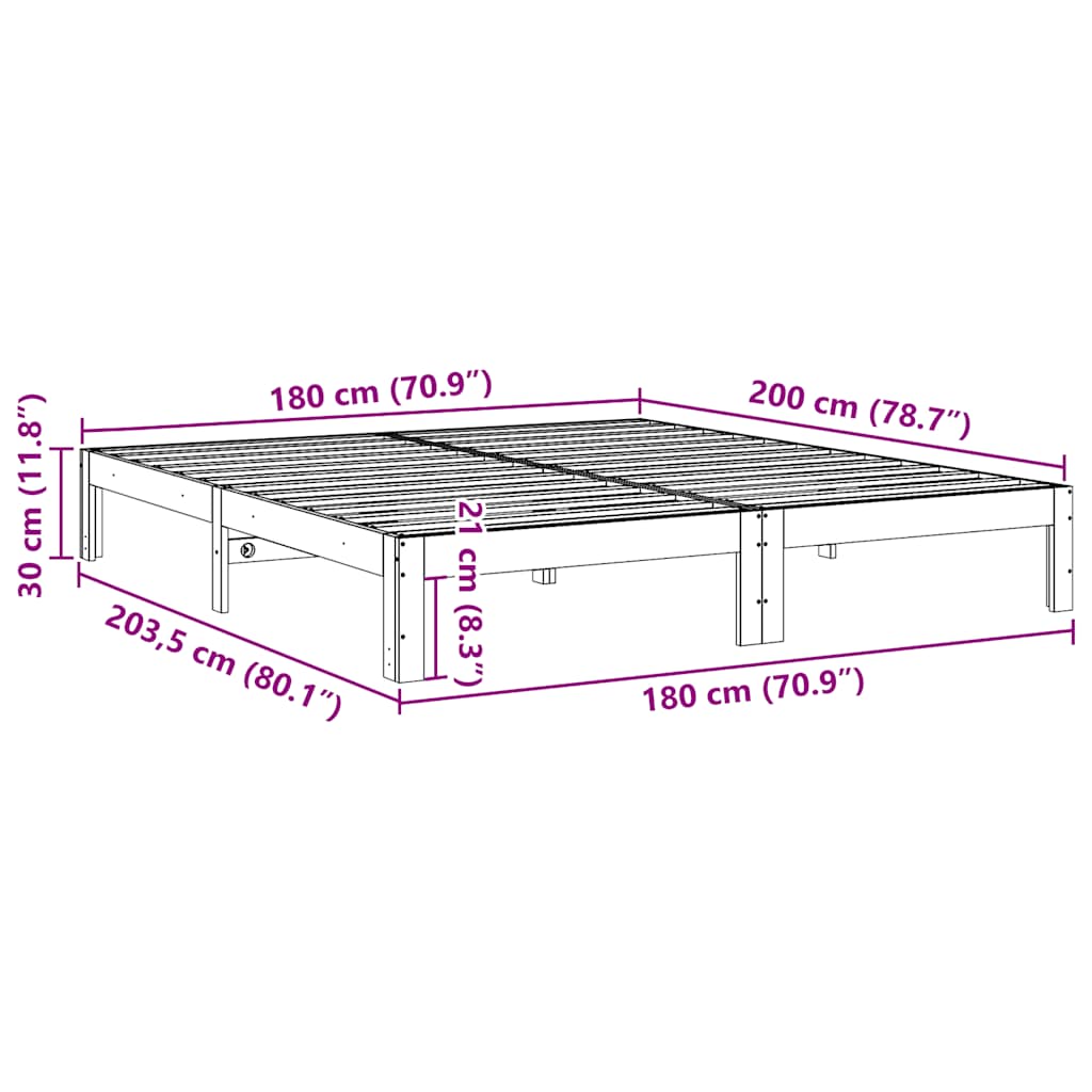 Cama sem colchão 180x200 cm madeira de pinho maciça