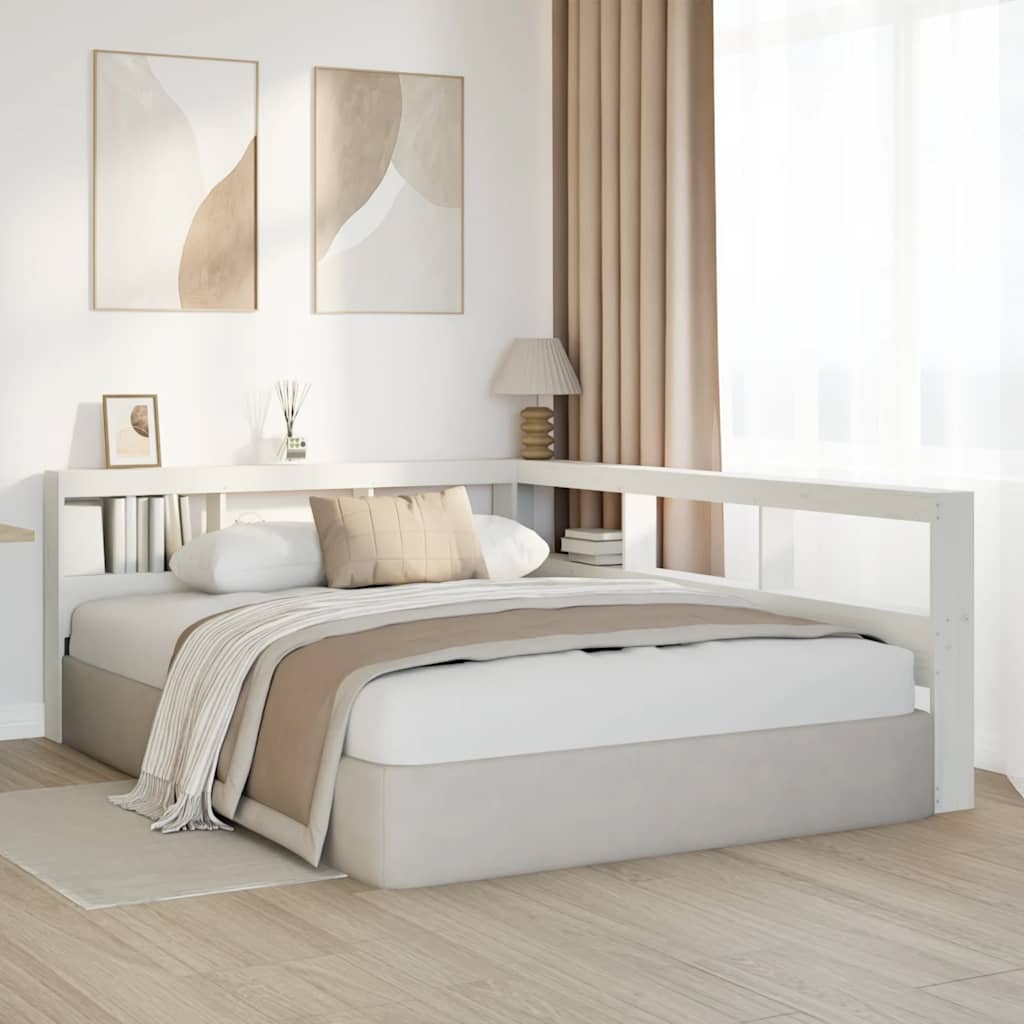 Estante cabeceira forma de L 135 cm madeira pinho maciça branco