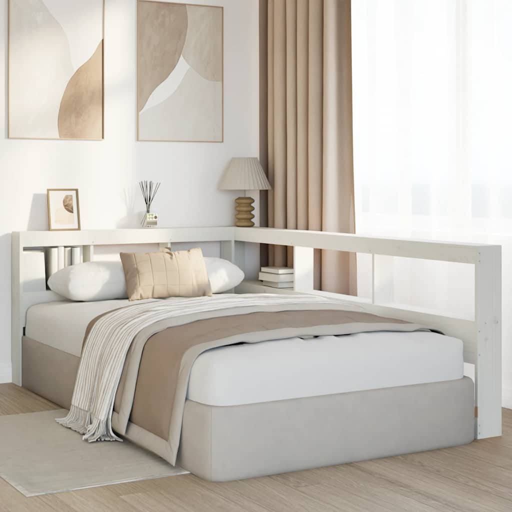 Estante cabeceira forma de L 120 cm madeira pinho maciça branco