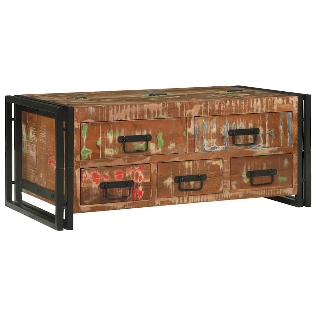 Mesa de centro com gaveta Castanho Madeira recuperada maciça