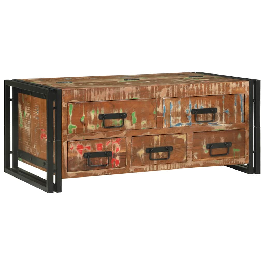 Mesa de centro com gaveta Castanho Madeira recuperada maciça