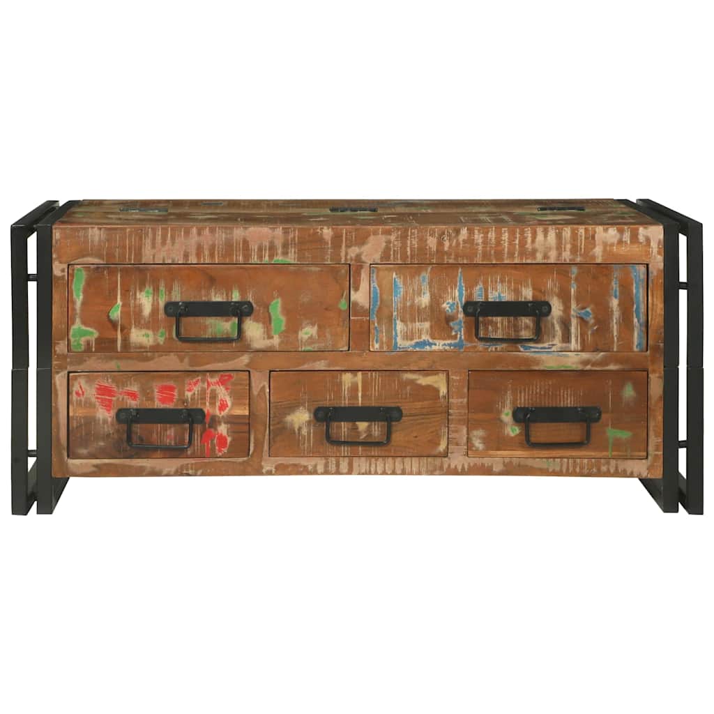 Mesa de centro com gaveta Castanho Madeira recuperada maciça