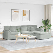 Sofá modular com pufes e almofadas cinzento-claro