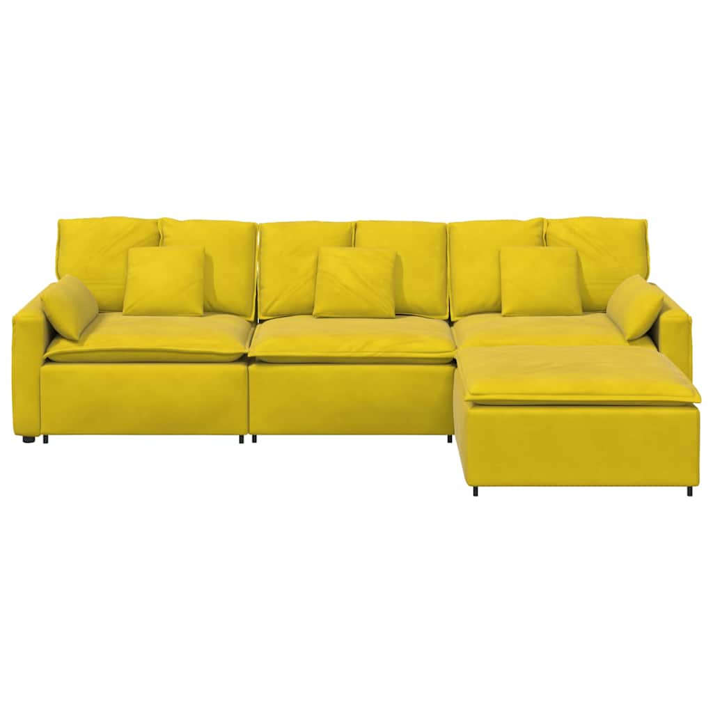 Sofá modular com pufes e almofadas amarelo