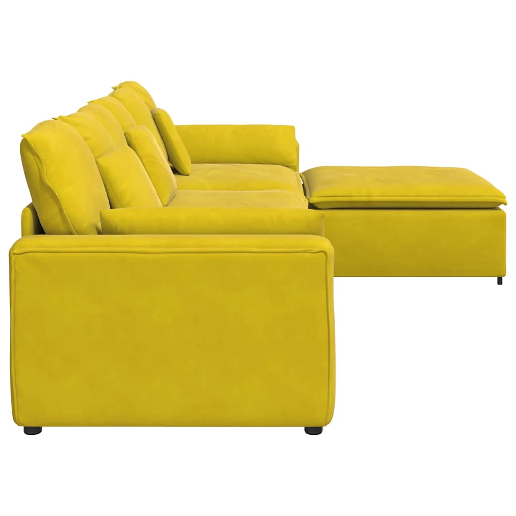 Sofá modular com pufes e almofadas amarelo