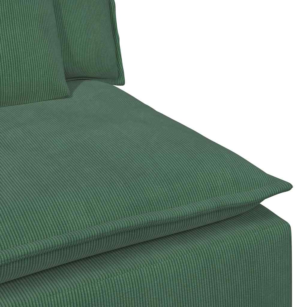 Sofá modular com pufes e almofadas verde escuro