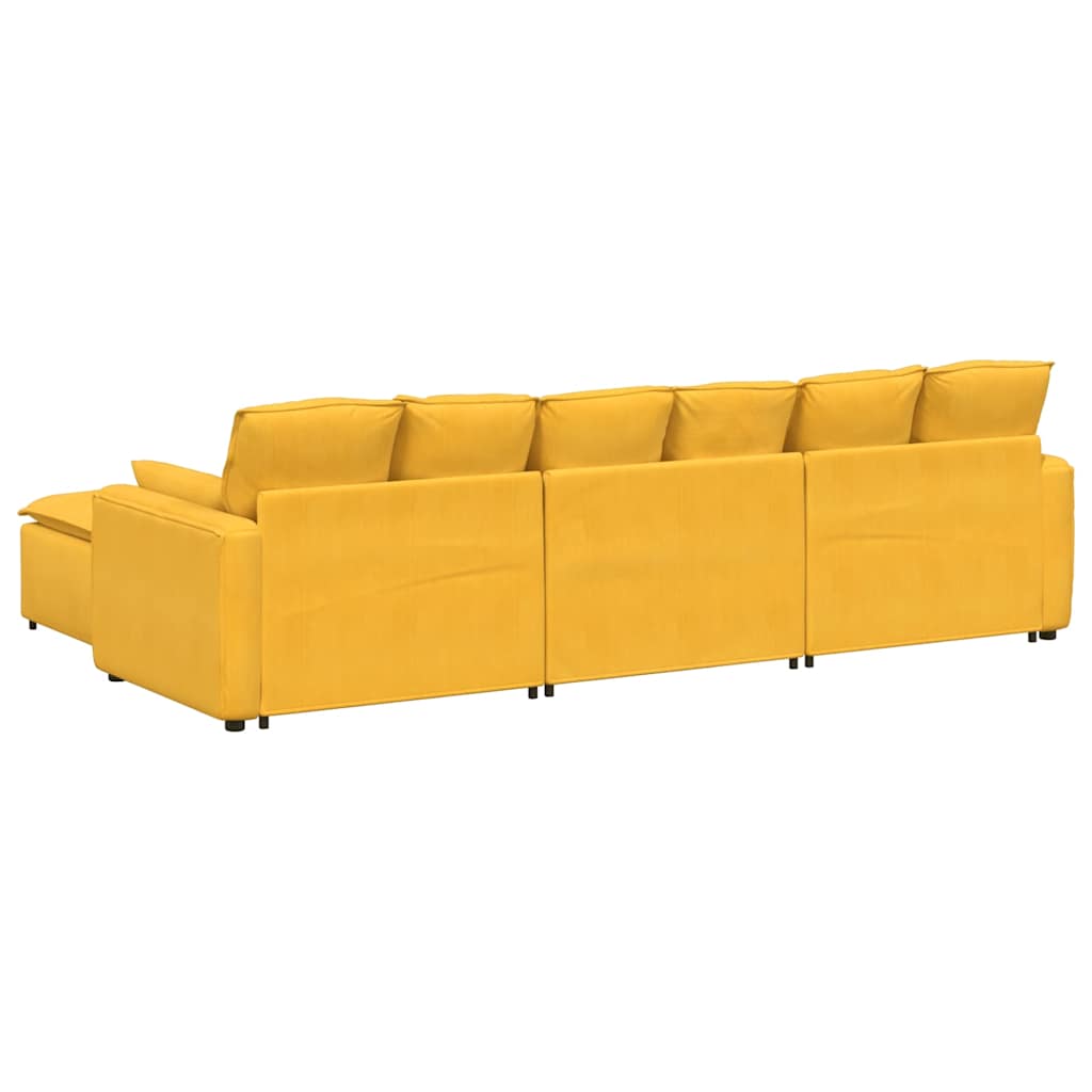 Sofá modular com pufes e almofadas amarelo-claro