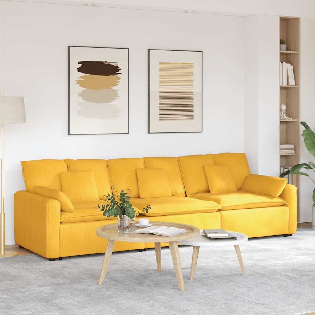 Sofá modular com almofadas amarelo-claro