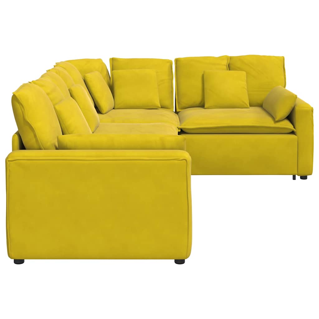 Sofá modular com almofadas veludo amarelo