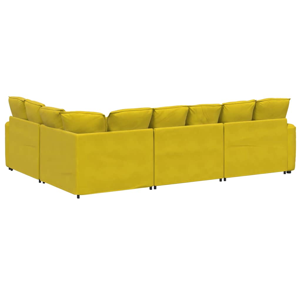 Sofá modular com almofadas veludo amarelo