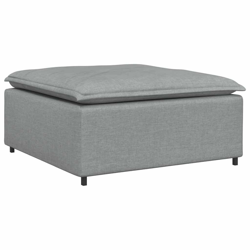 Sofá modular com pufes e almofadas tecido cinzento-claro