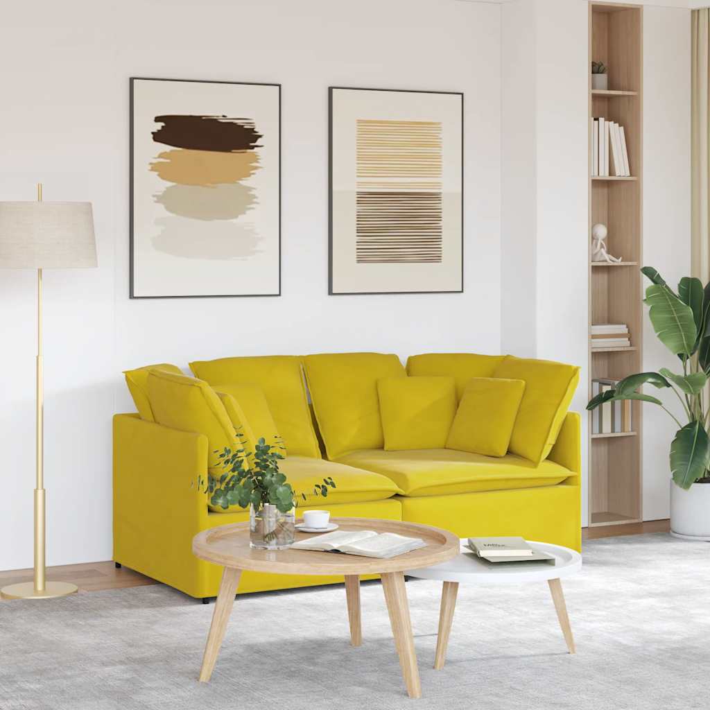 Sofá modular com almofadas veludo amarelo