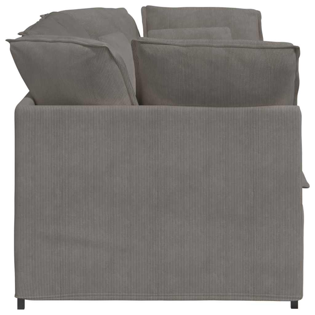 Sofá modular com almofadas tecido corduroy cinzento-claro