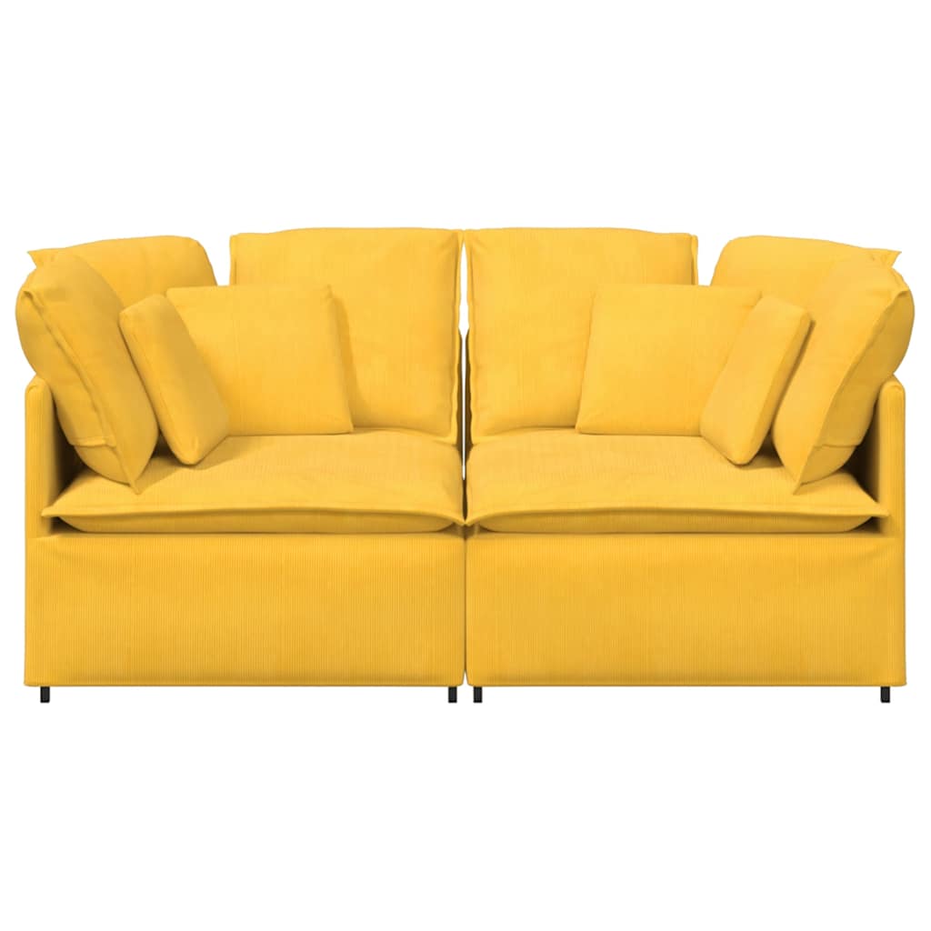 Sofá modular com almofadas tecido corduroy amarelo-claro